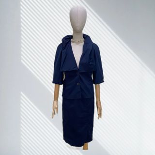 Ports 1961 Dark Blue Blazer and Skirt Set with Avant-garde-ish Collar