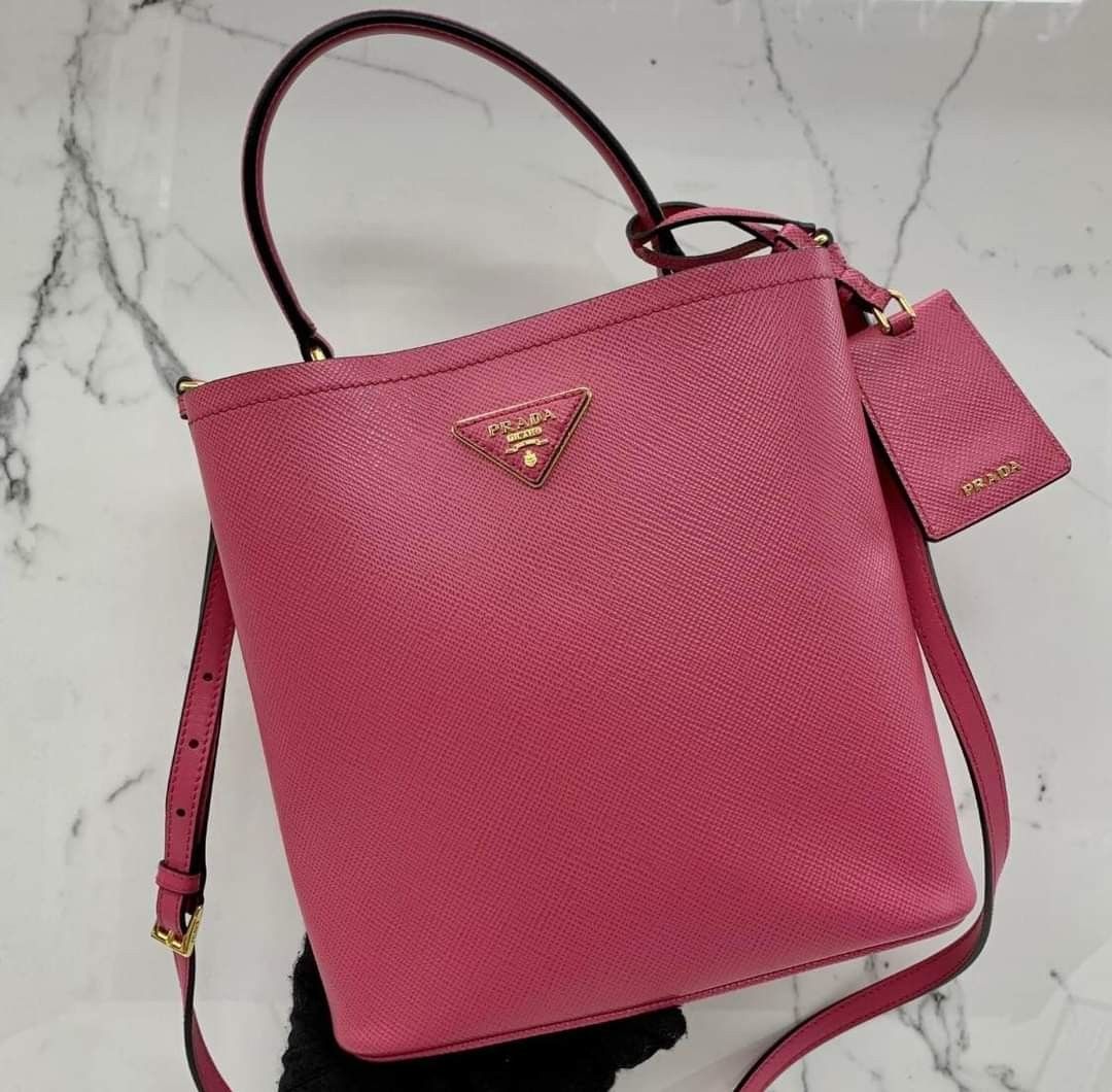 PRADA Medium Saffiano Leather Panier Bag Magenta Pink
