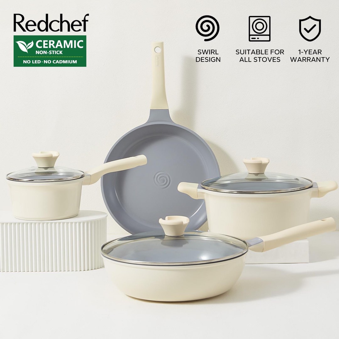 Redchef 5 Piece Nonstick Ceramic Pots and Pans Set With Removable