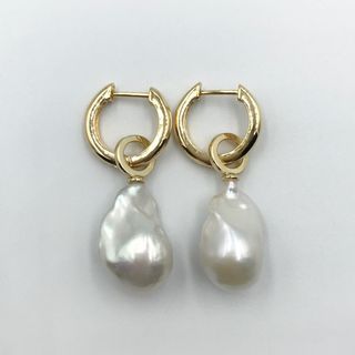 Rare Genuine Lustrous Baroque Pearl Elegant Classic Statement Drop Hoop Earrings
