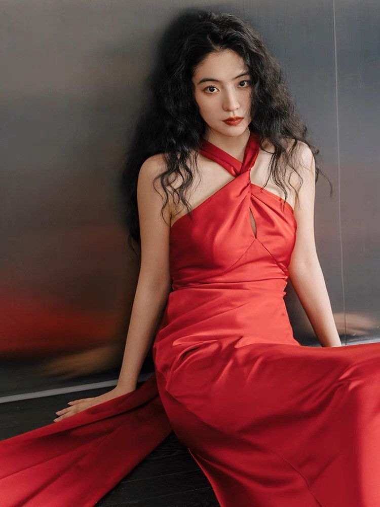 Red silk gown dress on sale