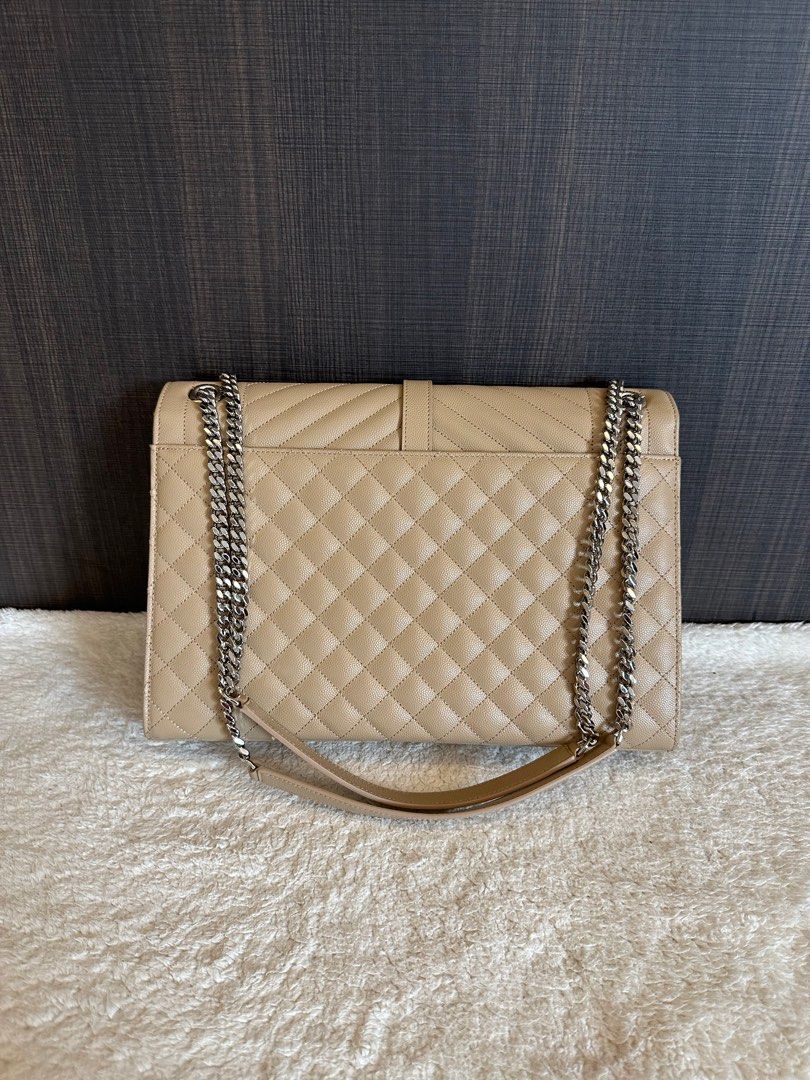 Saint Laurent YSL Envelope Bag Large Beige SHE, Luxury, Bags & Wallets on  Carousell