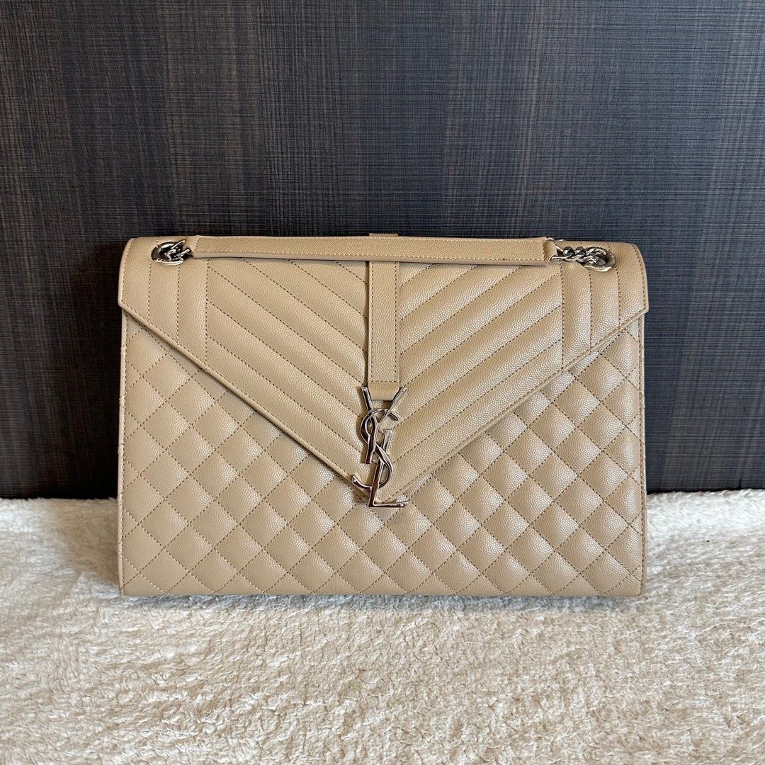 Saint Laurent YSL Envelope Bag Large Beige SHE, Luxury, Bags