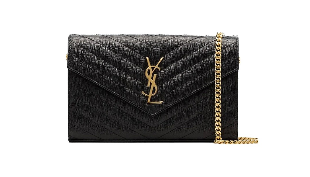 Saint Laurent Monogram Chain Wallet Matelasse Grain de Poudre Gold-tone  Black