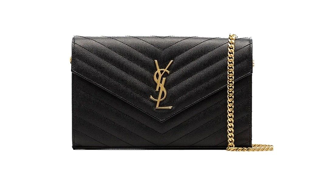 Saint Laurent Ysl Tri-Quilted Wallet on Chain Black
