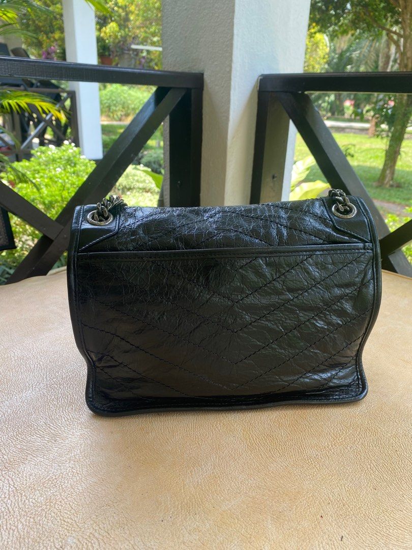 Black Niki medium YSL-plaque leather shoulder bag, Saint Laurent