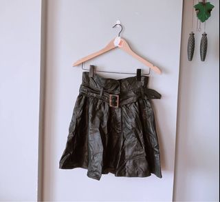 Seoul black faux leather Highwaist skort