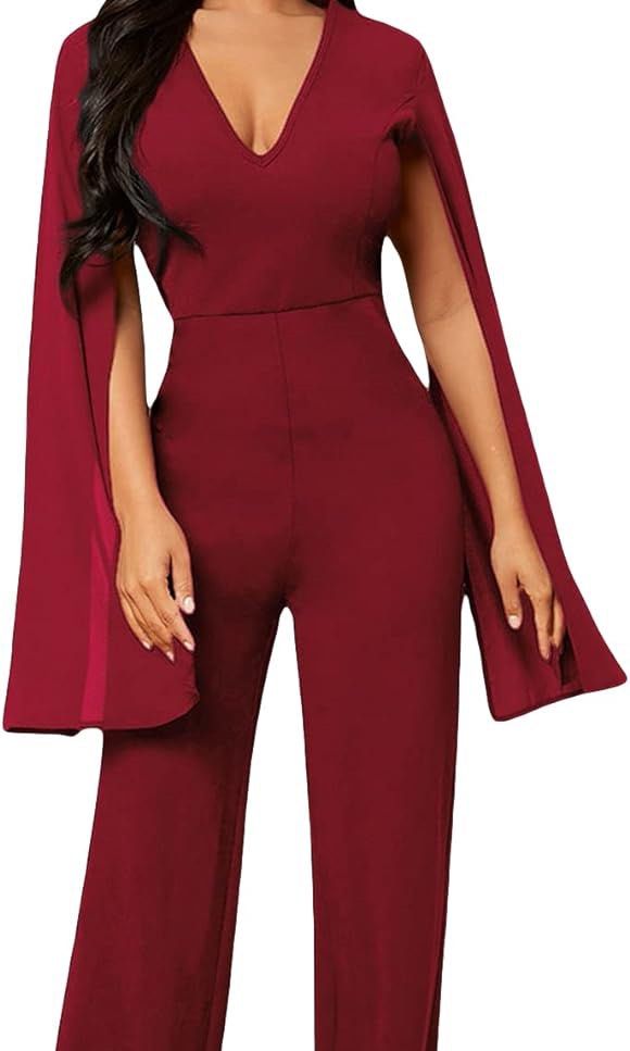 Shein Burgundy Red Elegant Formal Jumpsuit with Cape Women s