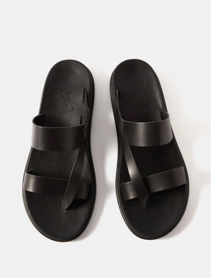 Mens black leather best sale slides