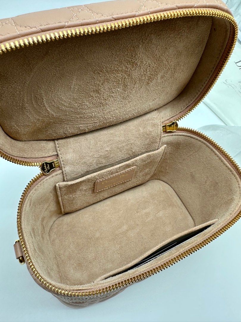 Small DiorTravel Vanity Case Rose Des Vents Cannage Lambskin