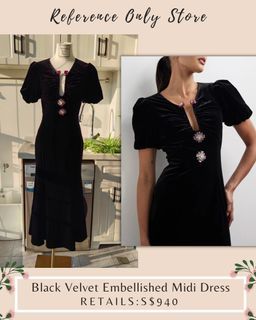 SP Black Velvet Embellished Midi Dress
