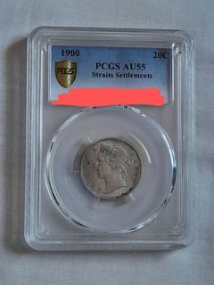 Straits Settlements Queen Victoria 20 Cents Silver Coin 1900 PCGS AU55
