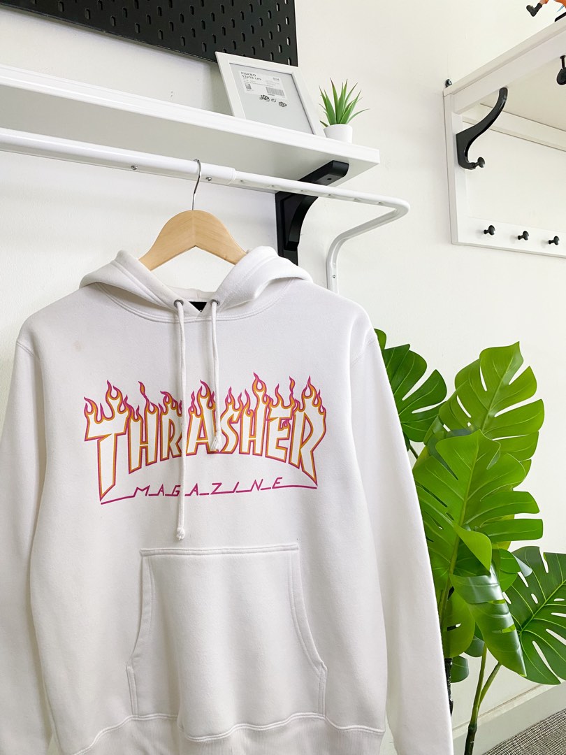 Thrasher flame cheap hoodie white