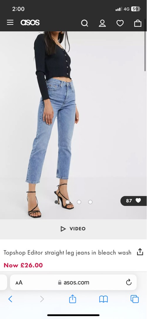 Editor Straight Denim Jeans in Bleach Blue, Women's Fashion