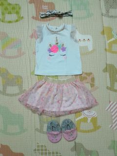 Unicorn Set Tutu Skirt with headband and baby shoes