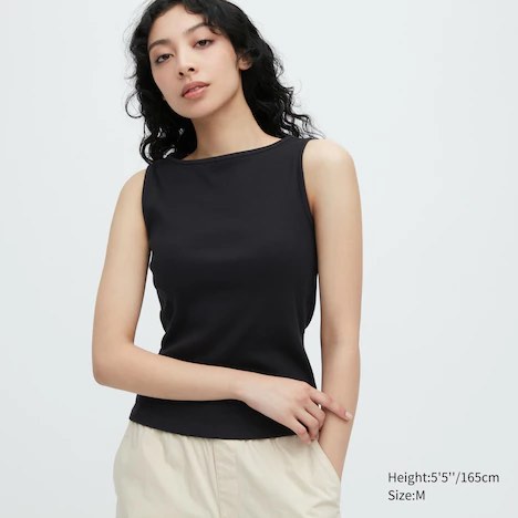 UNIQLO Ribbed Boat Neck Sleeveless T-Shirt, Women's Fashion, Tops