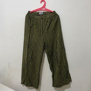 Unique - Celana panjang kulot wanita - warna hijau - bawahan cewek - green stripes - pants