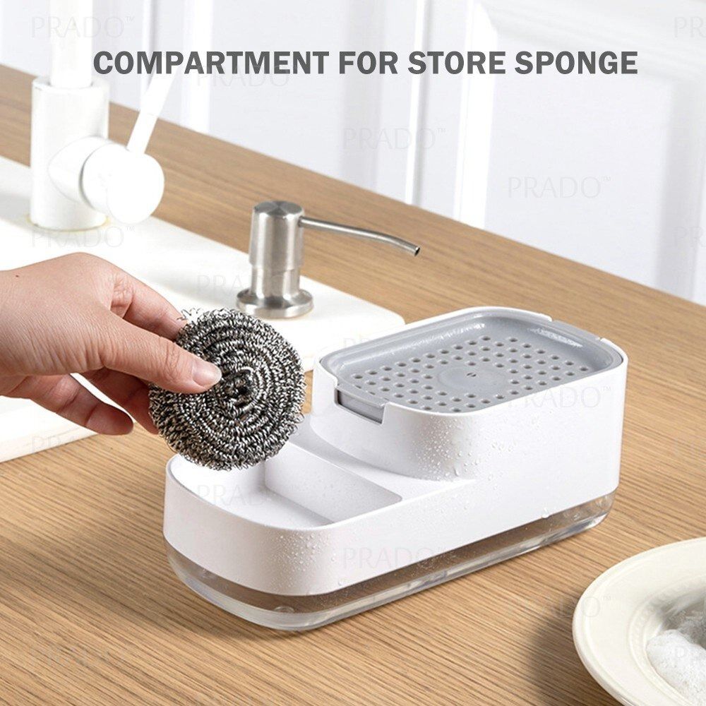 MR.SIGA Dish Soap Dispenser for Kitchen,2 in 1 Premium Sponge Holder,  Dishwashing Soap Pump Dispenser for Countertop, Black