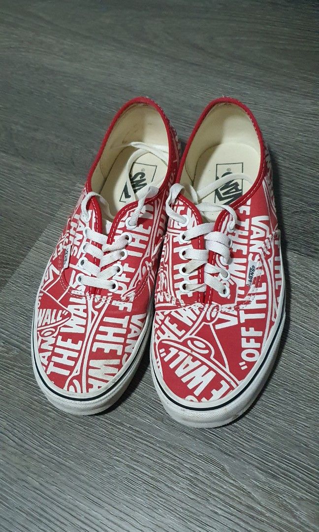 Red and white vans new arrivals off the wall shoes