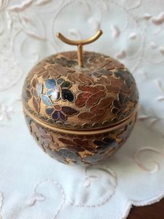 Vintage Cloisonne Apple Jar Trinket Box with receipt