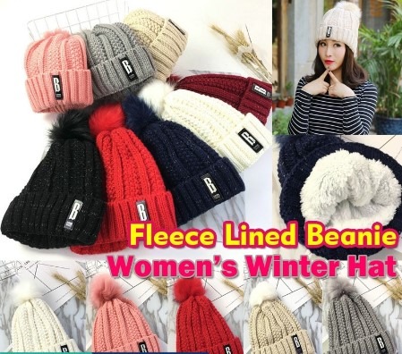 REDESS Women Winter Pom Pom Beanie Hat with Warm Fleece Lined