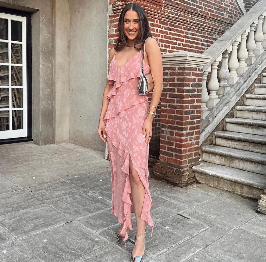 Zara pink ruffle dress online