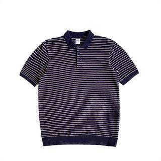 Zara stripes knitted ss polo shirt mid navy tan kaos kerah knit knitwear stripe garis