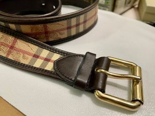 Authentic Burberry Mens Nova Check Beige Leather Belt Size 46 / 115