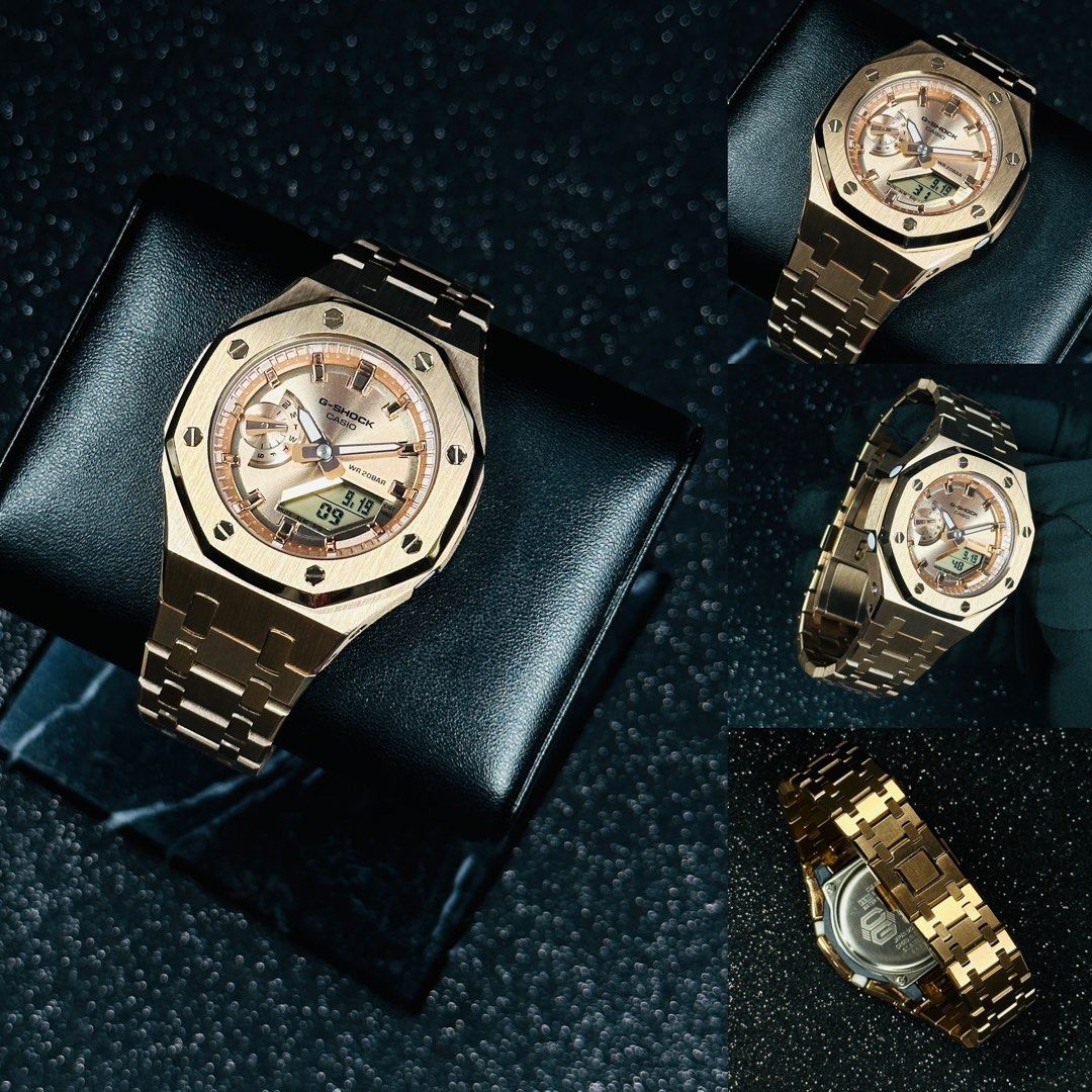 G Shock Mini Oak GMA S2100 in Gold stainless steel bezel and bracelet metal G Shock