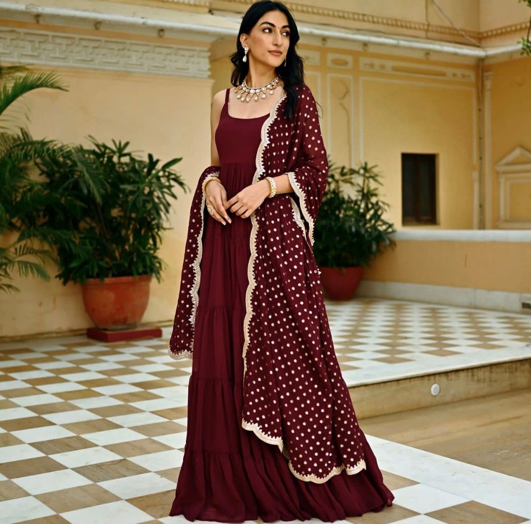 Maroon best sale anarkali gown