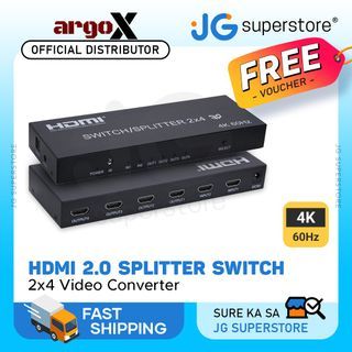 ArgoX HDSS2-4-V2.0 4K 60Hz Ultra HD HDMI 2.0 Video Splitter Switcher 2x4 with Remote Control, Supports 3D, High-Definition RGB/YUV, and Up to 20m Transmission Distance | JG Superstore