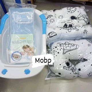 Baby bath tub with nursing pillow and bolster baby comforter set