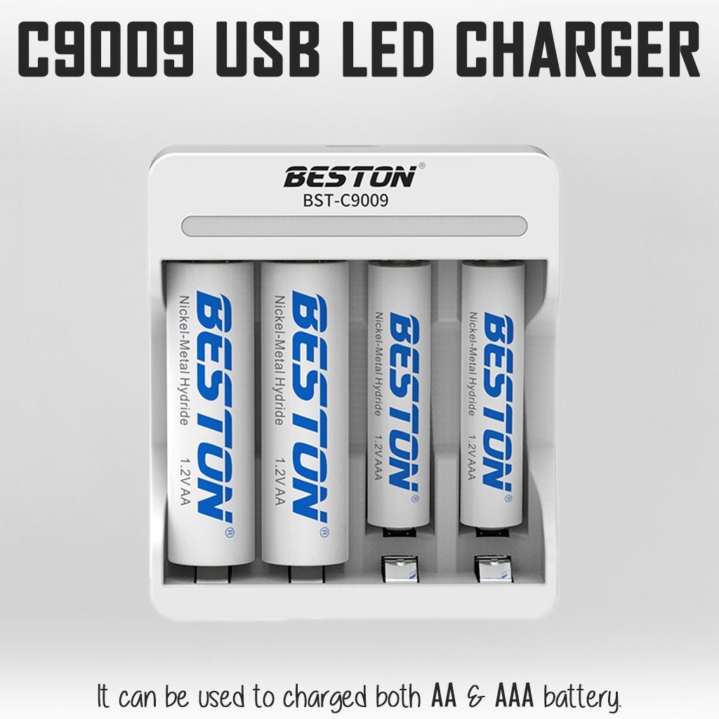 Beston AA AAA Rechargeable Battery Pack NiMH LED USB Charger
