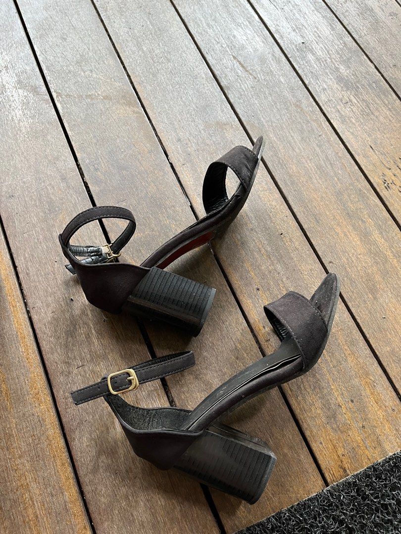 Black double strap block heels