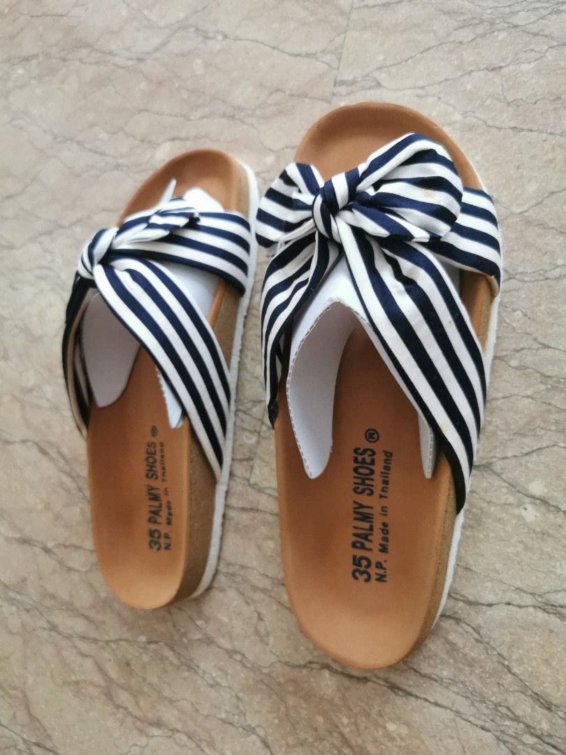 White 2025 striped sandals