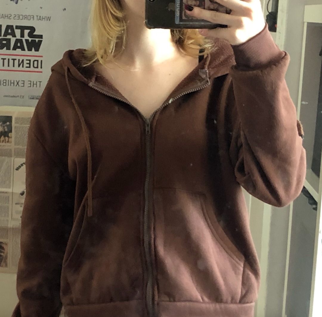 brown zip up hoodie, Women's Fashion, Coats, Jackets and Outerwear on  Carousell