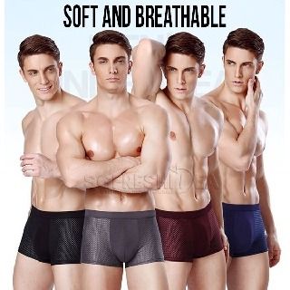 3pcs Men's Sports Underwear Long Ice Silk Boxers Soft Comfortable