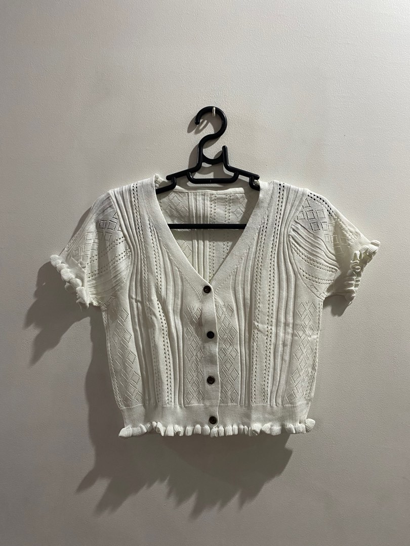 Lace Panel Button Down Knit Top
