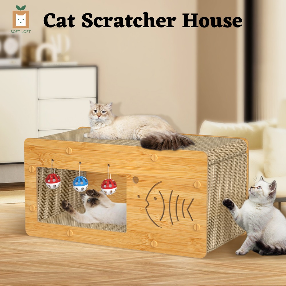 Cat Scratcher House Scratching Board Wooden Cardboard Sturdy Cat Rest
