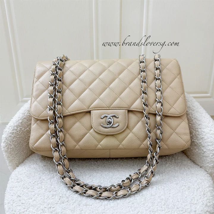 Chanel Jumbo Single Flap SF in Beige Caviar and SHW (13 Series)