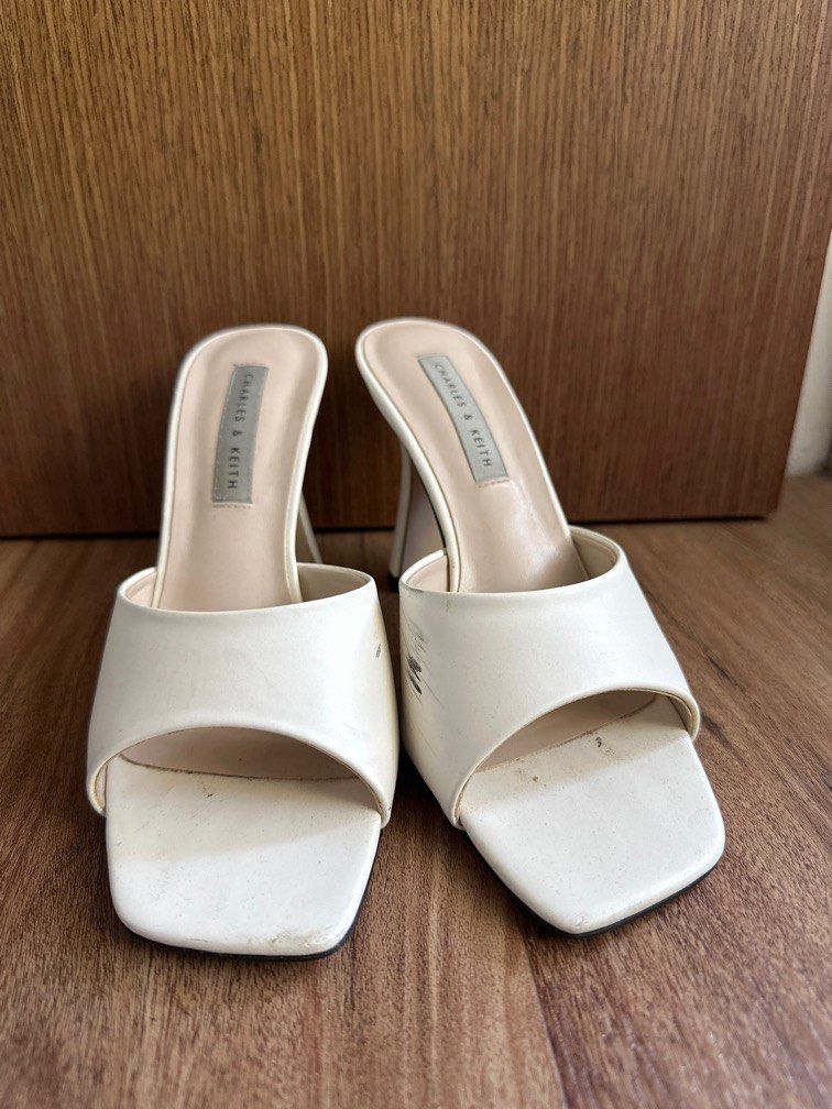 White peep toe mules sale