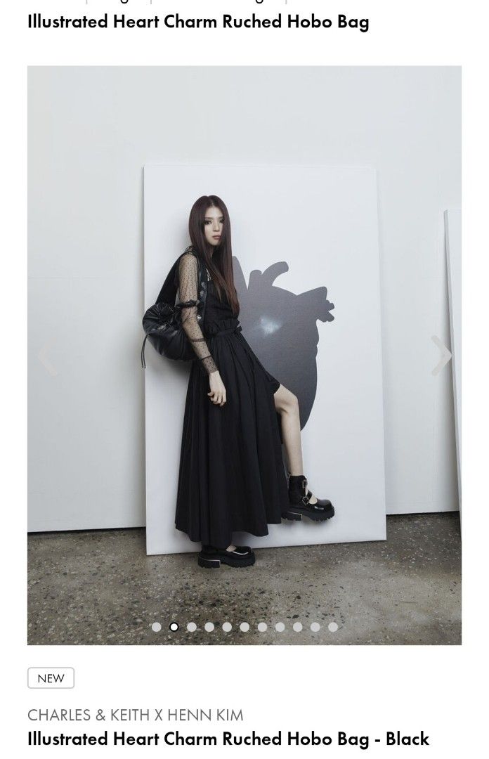 Charles & Keith x Henn Kim illustrated heart charm ruched hobo bag ...