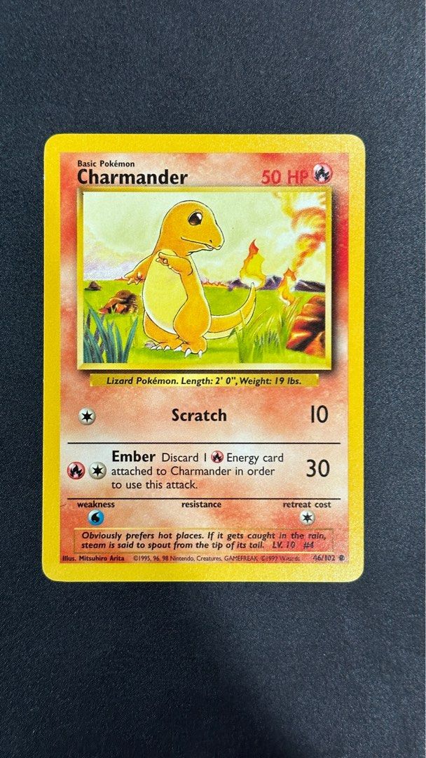 1995 charmander pokemon card value 46/102 Charmander (46/102) [Base Set (Shadowless)] Moderately Played Unlimited main image 1
