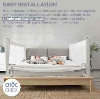 Choc Chick premium bedrail grey city bed guard for baby 180cm pagar ranjang tempat tidur kasur batas sisi