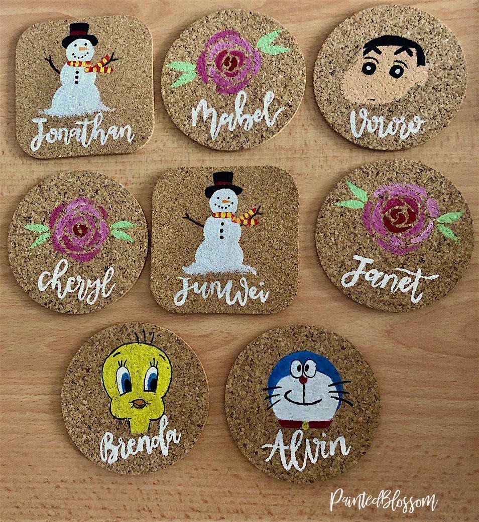 [CUSTOM] Painted Cork Coasters, Hobbies & Toys, Stationery & Craft