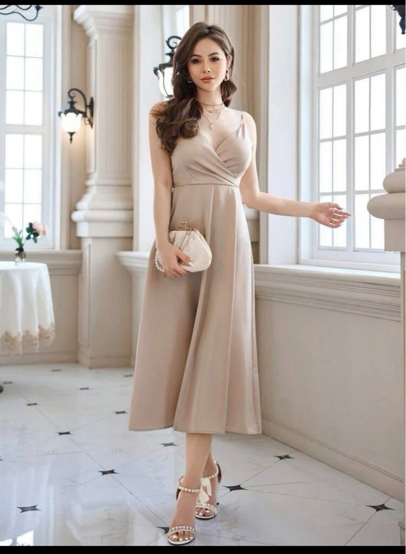 Dazy solid wrap front cami dress champagne dress