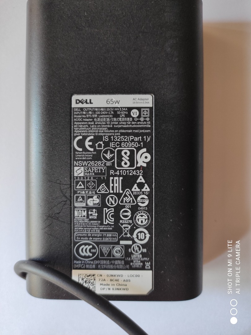 Dell power adapter for Dell notebook, Computers & Tech, Parts