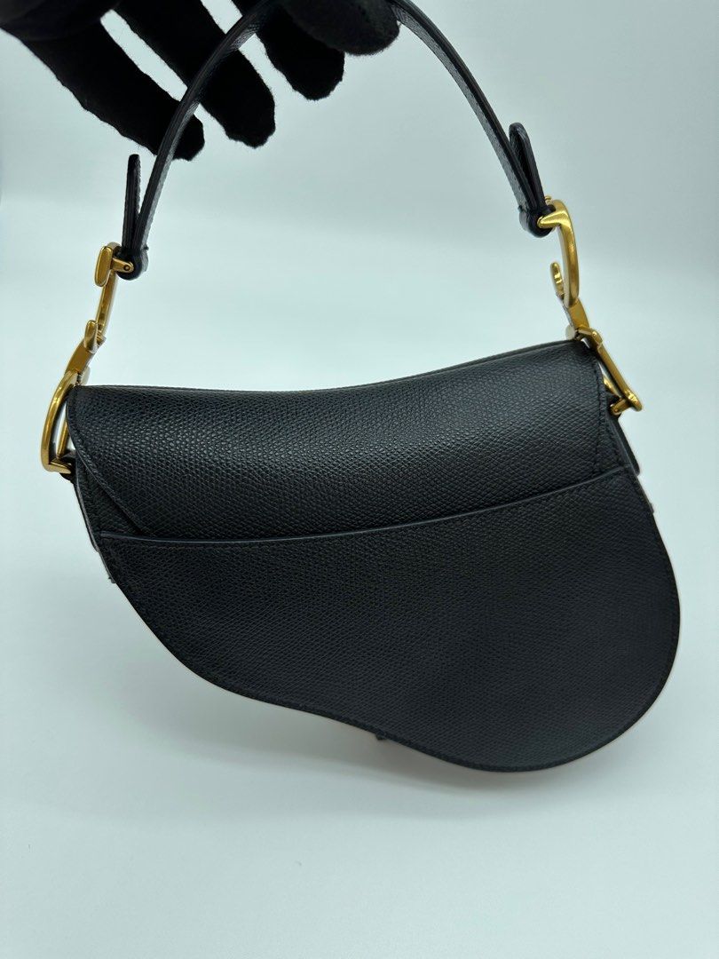 Mini Saddle Bag with Strap Black Grained Calfskin