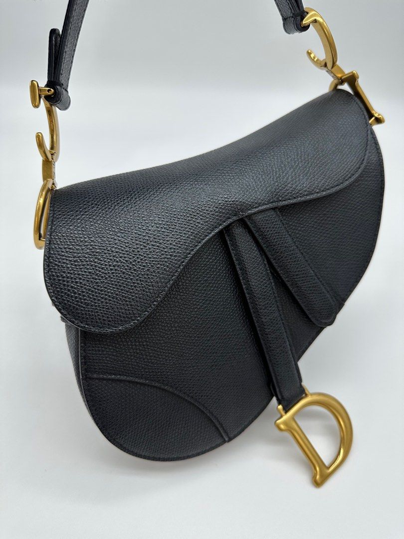 Mini Saddle Bag with Strap Black Grained Calfskin