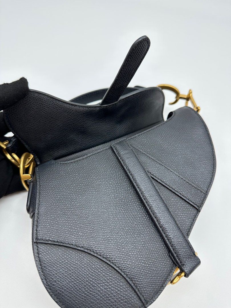 Mini Saddle Bag with Strap Black Grained Calfskin